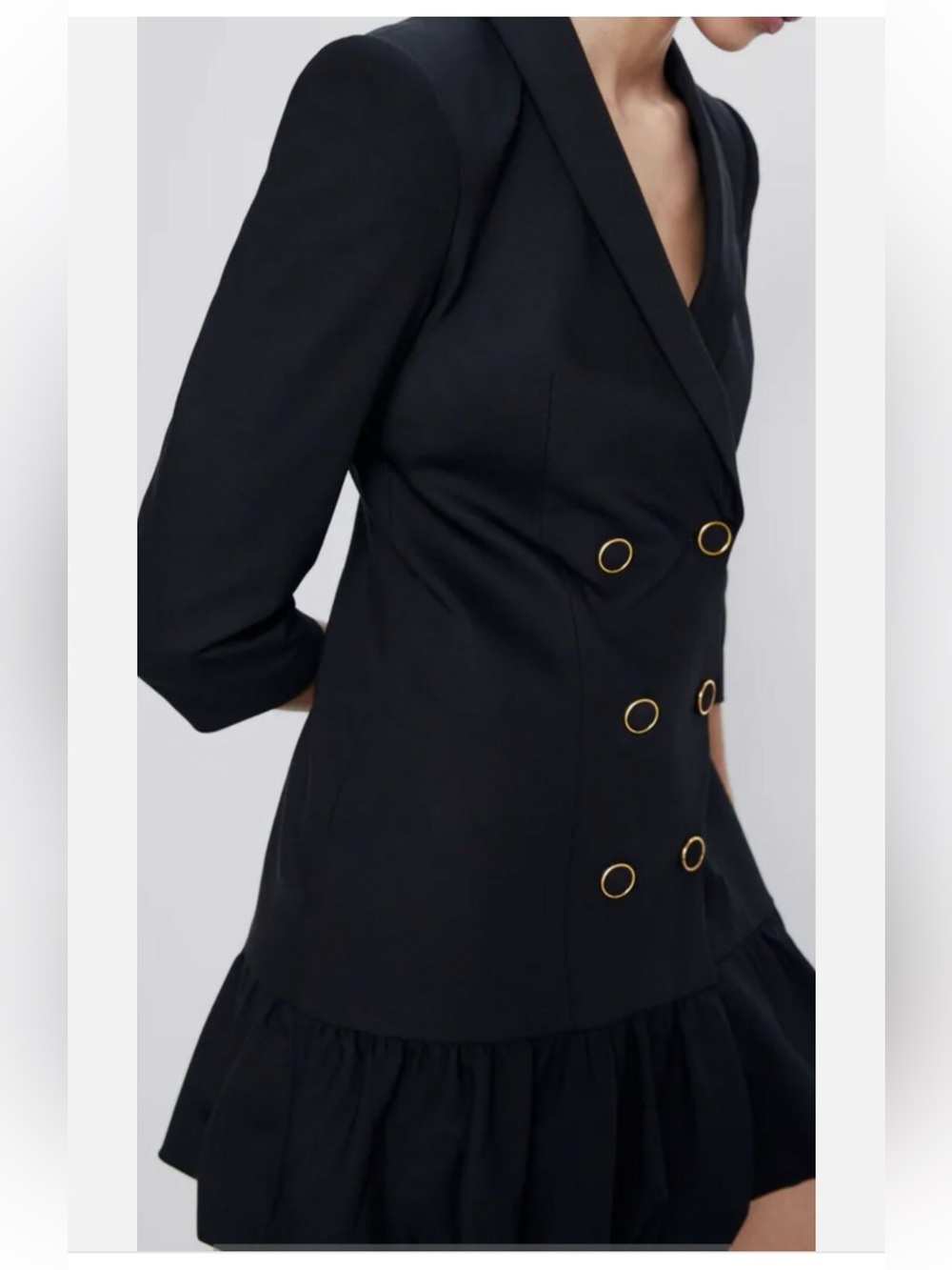 Zara Black Double-Breasted Blazer Dress with Gold Buttons - Picture 9 of 9